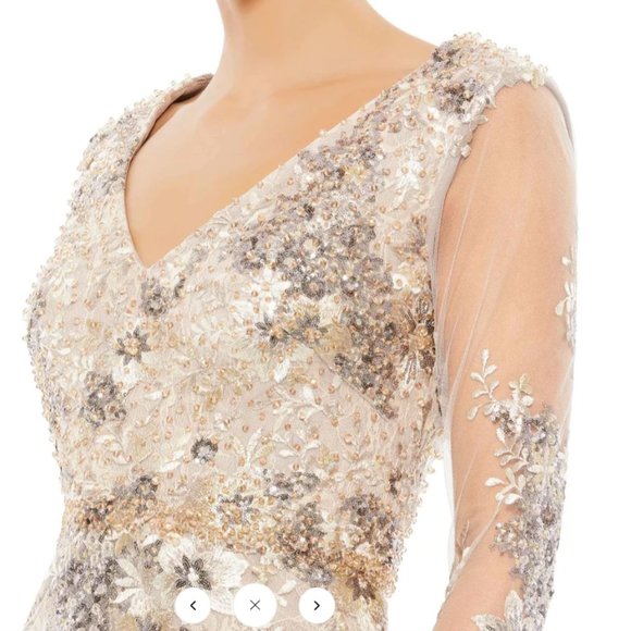 MAC DUGGAL 67539 EMBELLISHED V-NECK ILLUSIONS LONG SLEEVE TAUPE GOWN sz 16 - Picture 5 of 8